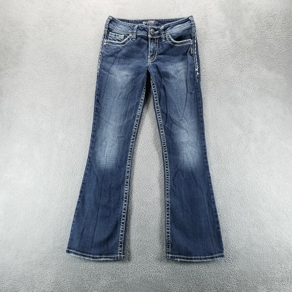 Silver Jeans Womens 27 Blue Suki Bootcut Mid Rise‎ Embroidered Stretch Faded